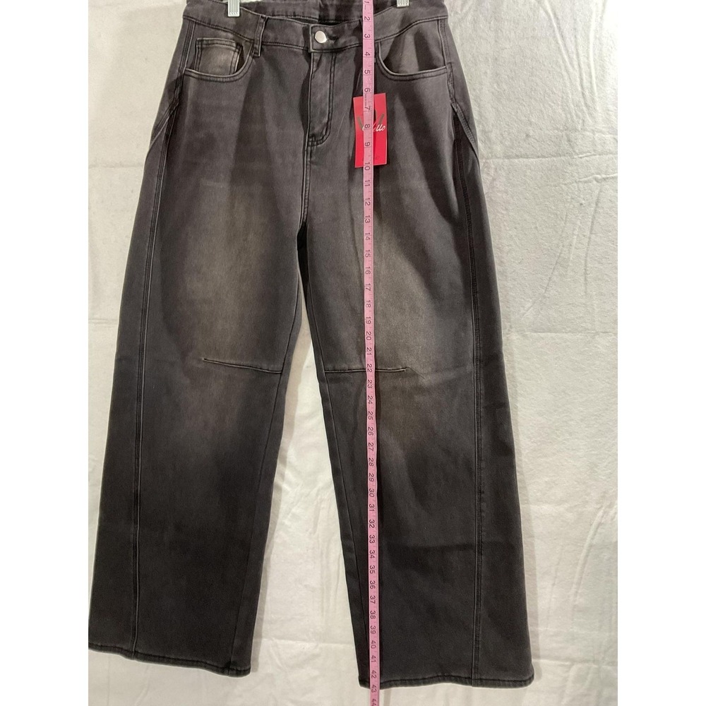 EMMIOL Jeans Womens‎ 31 Gray High Rise Wide Leg Fleece Lined Denim Pants Winter